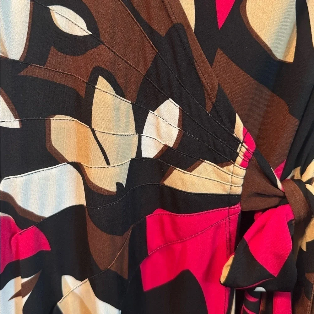 Bisou Bisou Patterned Wrap Dress, Brown/Black/Pink, Size 4 - Picture 7 of 7